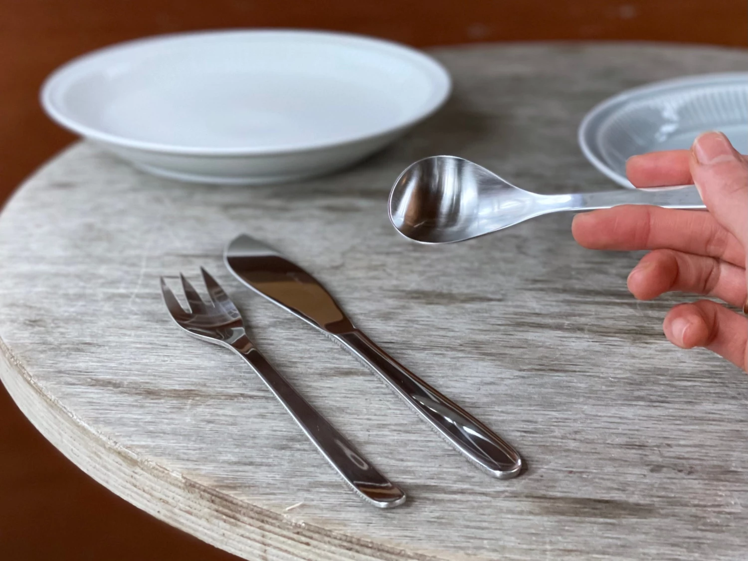 Sori Yanagi Design Stainless Steel Table 1P Setting (K,F,S 3p)