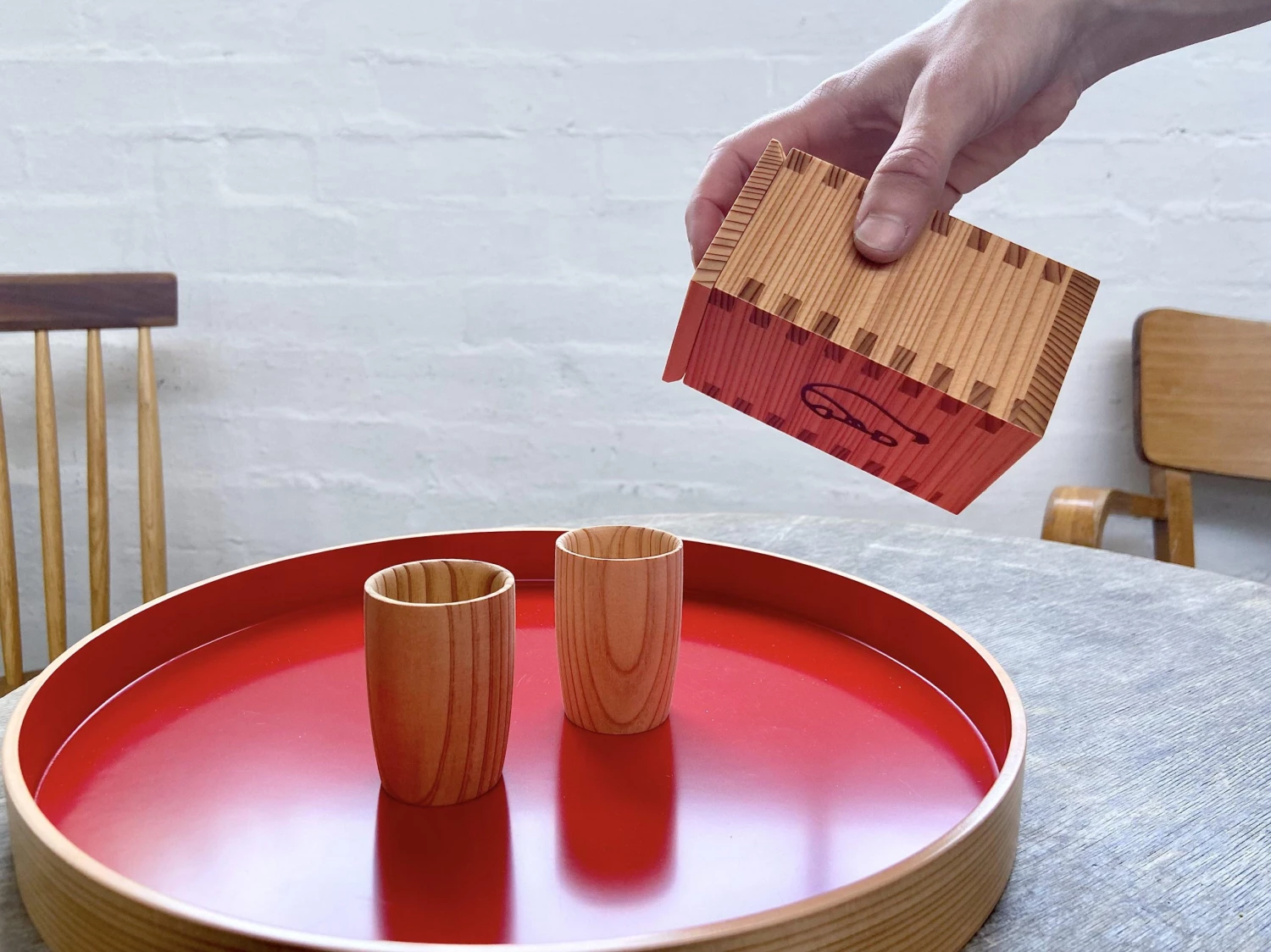 Odate Kougei Sha Sake Bottle & Cup Akita-sugi(Cedar) Wooden Sake Set (3pcs)