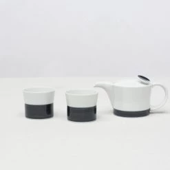 Hakusan Porcelain Tea & Coffee Linen Line Tea Set Indigo (3pcs)